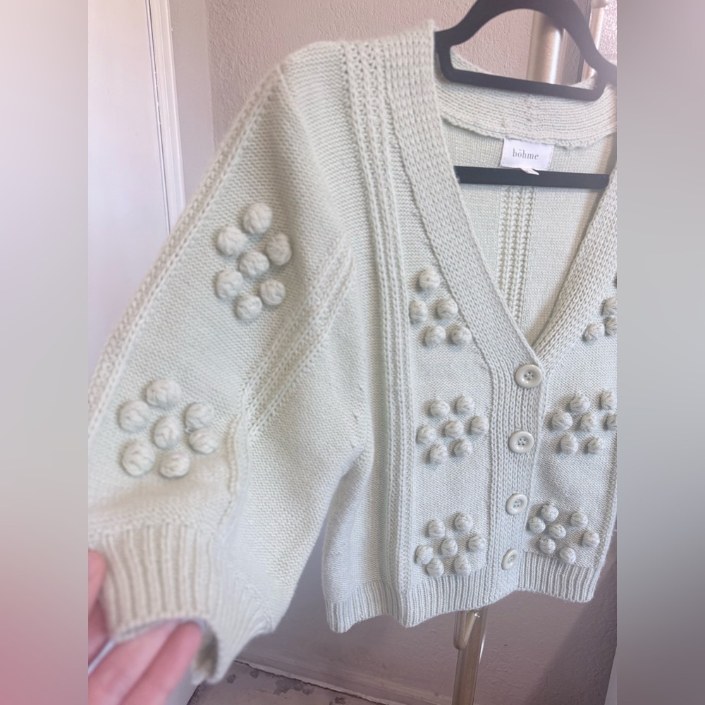 Like New Bohme Cropped Short Sleeve Cardigan Sweater in Light Green - Size Large - Picture 5 of 10